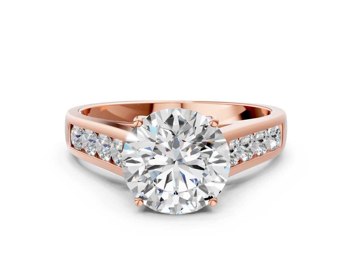 Rose gold Round Cut Solitaire Channel-Set Diamond Engagement Ring with Four-Prong Setting