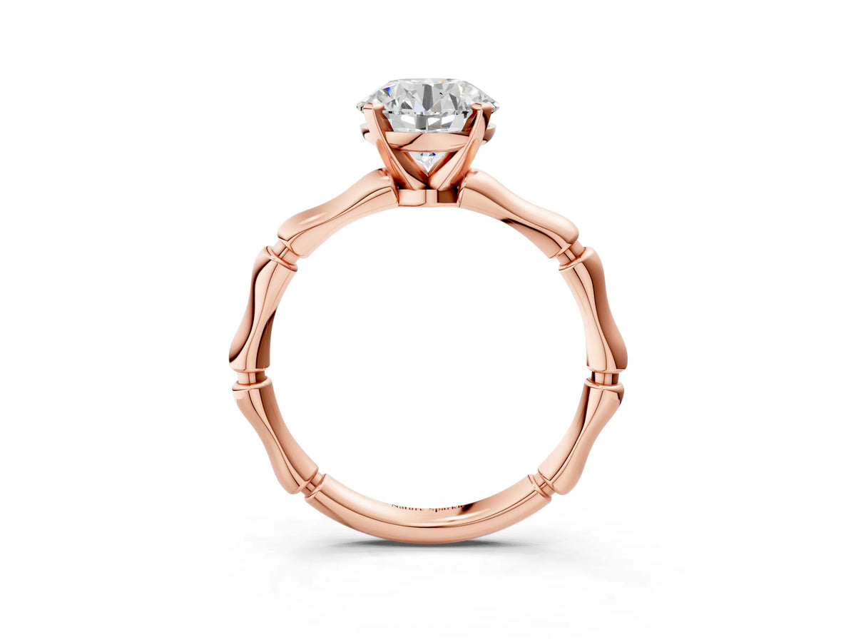 Rose gold Round Cut Solitaire Diamond Ring with Bamboo Band and Four-Prong Setting_3