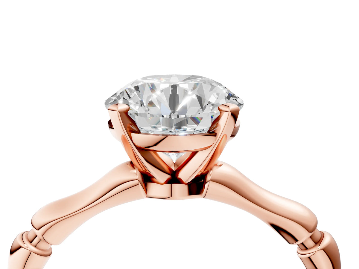 Rose gold Round Cut Solitaire Diamond Ring with Bamboo Band and Four-Prong Setting_4
