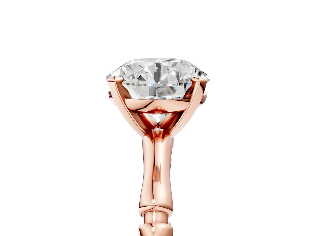 Rose gold Round Cut Solitaire Diamond Ring with Bamboo Band and Four-Prong Setting_5