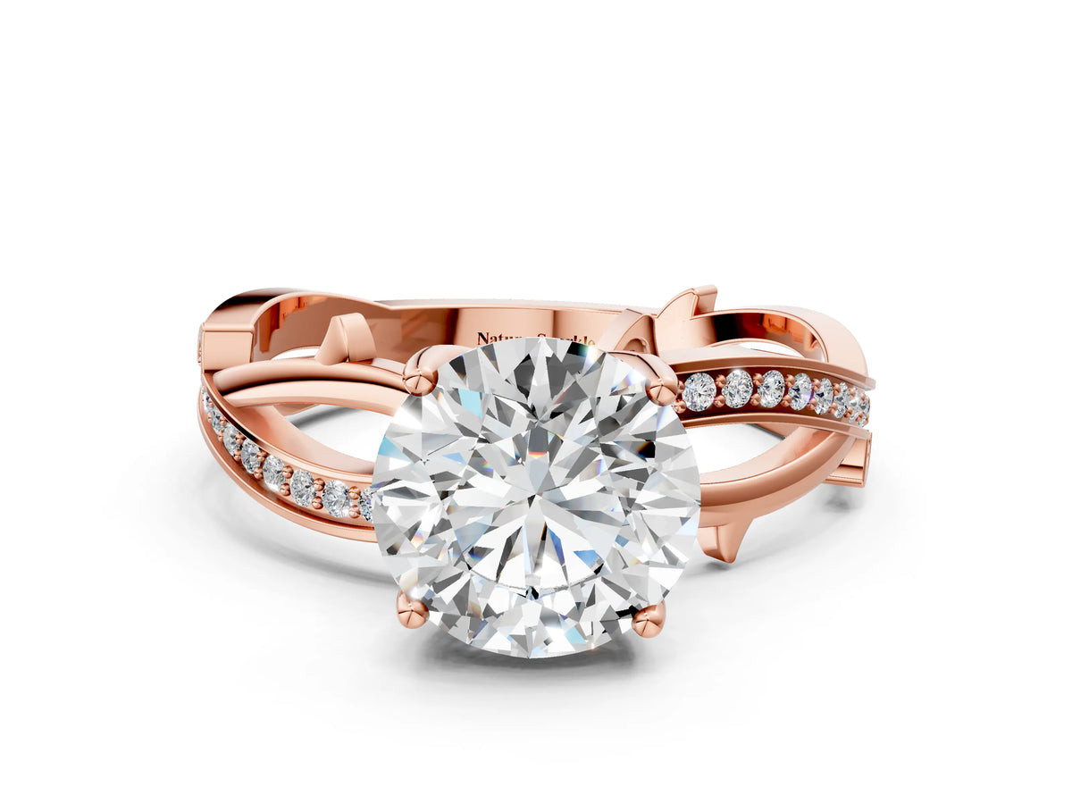 Rose gold Round Cut Solitaire Twist Band with Pavé Accents and Four-Prong Setting