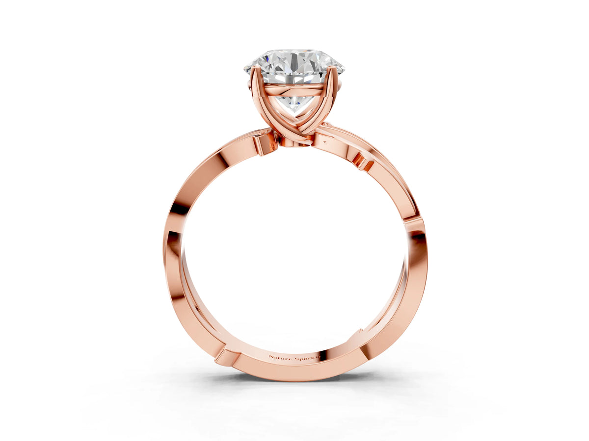 Rose gold Round Cut Solitaire Twist Band with Pavé Accents and Four-Prong Setting_3