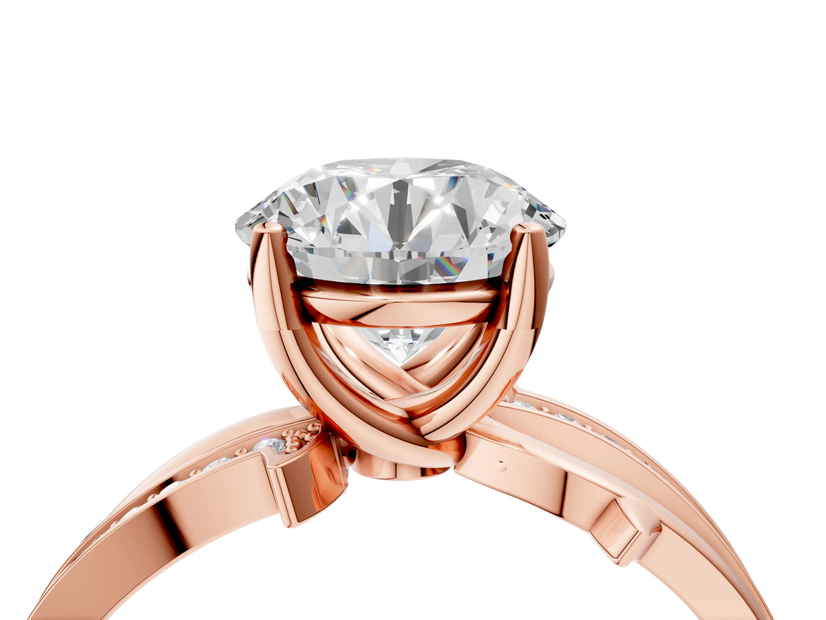 Rose gold Round Cut Solitaire Twist Band with Pavé Accents and Four-Prong Setting_4