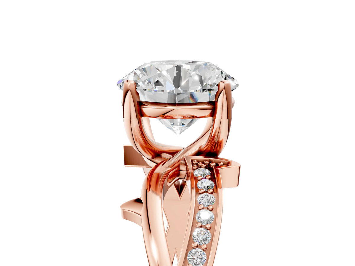 Rose gold Round Cut Solitaire Twist Band with Pavé Accents and Four-Prong Setting_5