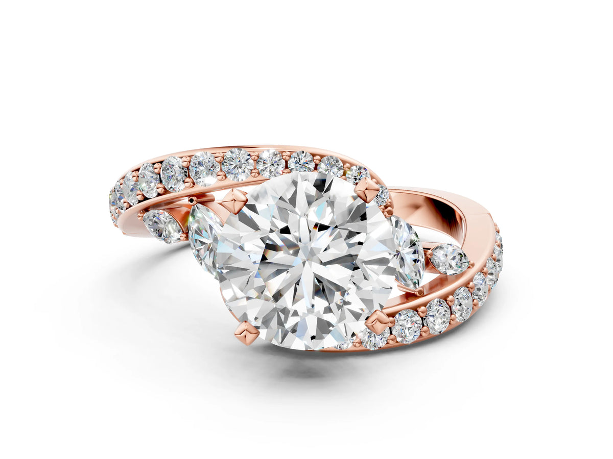 Rose gold Round Cut Solitaire with Pavé Twist Band and Four-Prong Setting