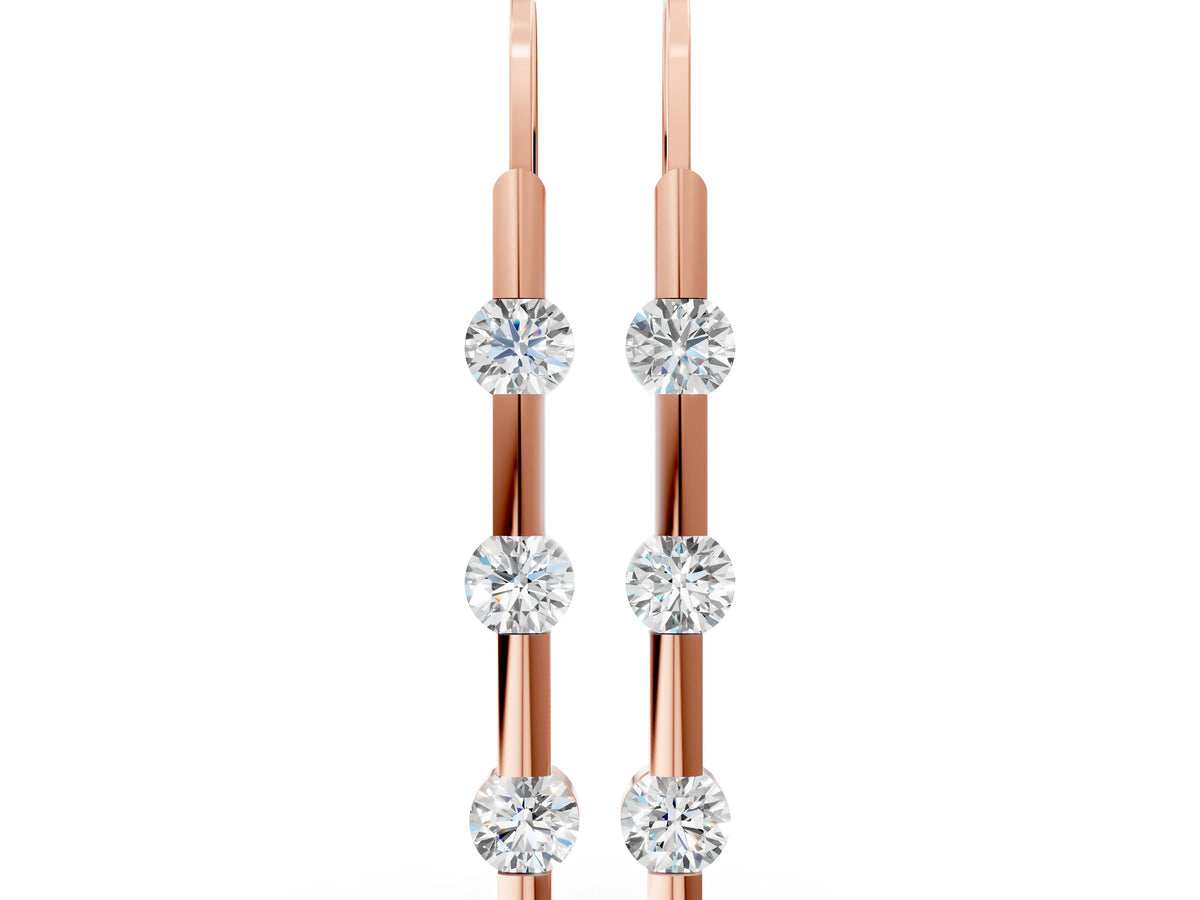 Rose gold Round Diamond Bar Drop Earrings with Bezel Setting