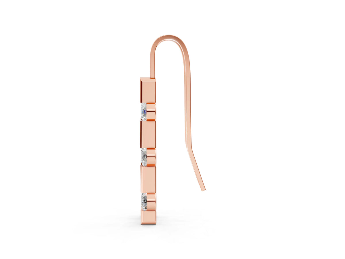 Rose gold Round Diamond Bar Drop Earrings with Bezel Setting_1