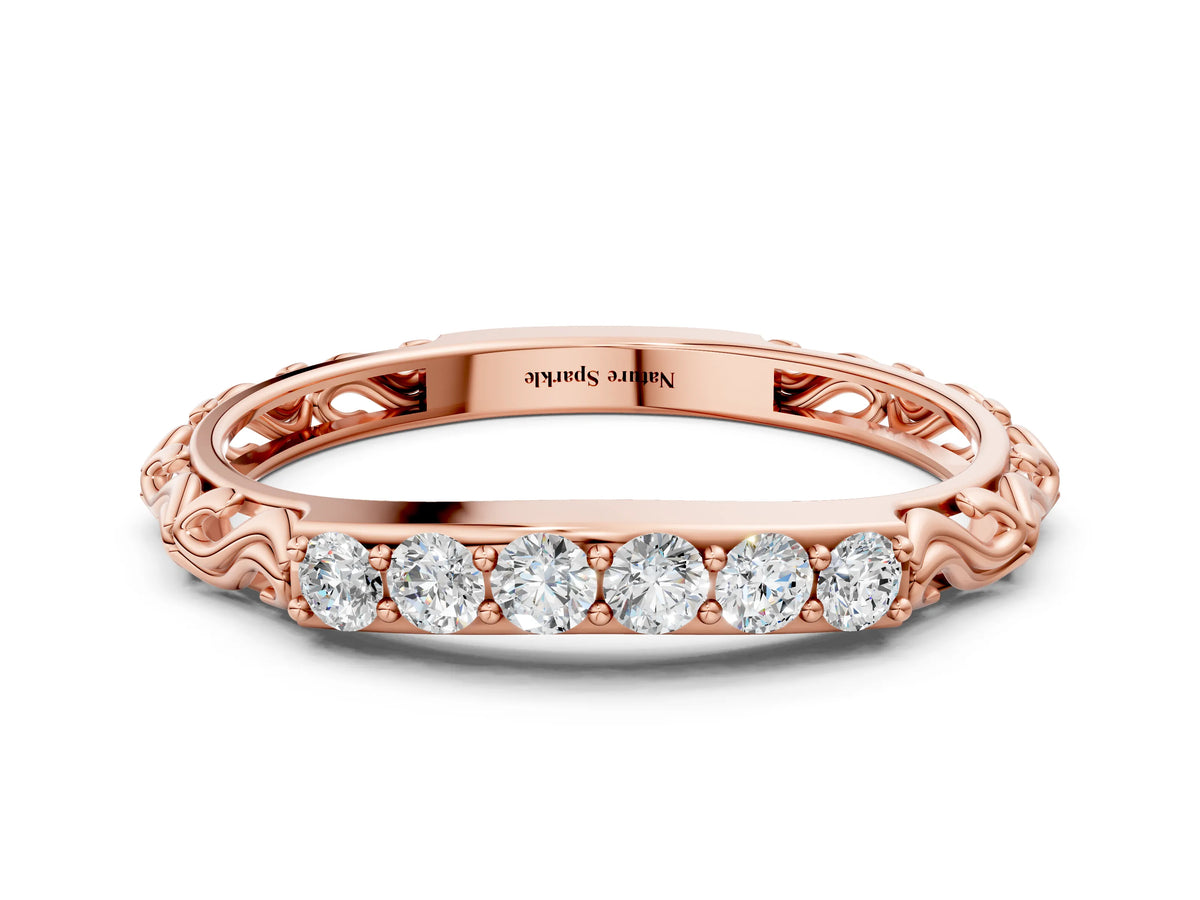 Rose gold Round Diamond Bar Set Eternity Band with Filigree Design