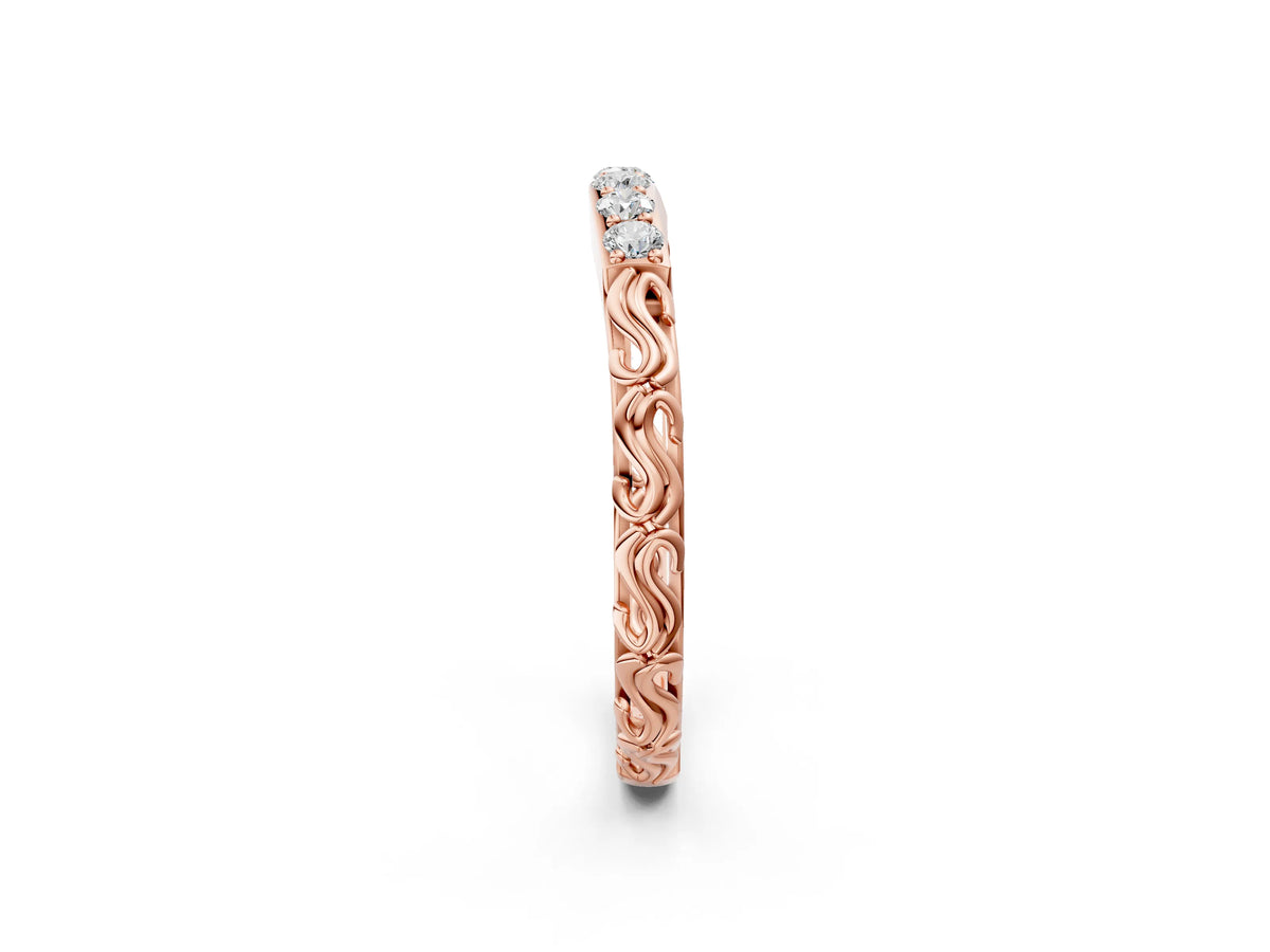 Rose gold Round Diamond Bar Set Eternity Band with Filigree Design_2
