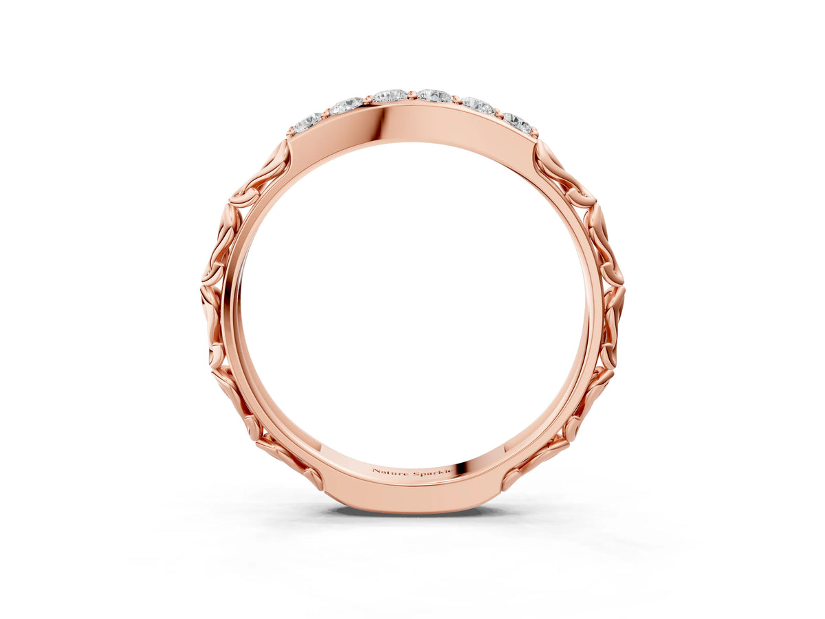Rose gold Round Diamond Bar Set Eternity Band with Filigree Design_3