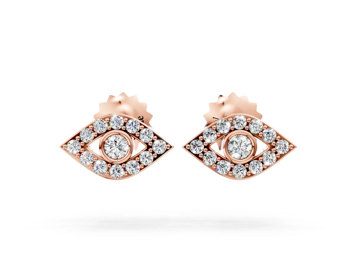 Rose gold Round Diamond Bezel Center Evil Eye Stud Earrings