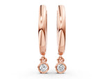 Rose gold Round Diamond Bezel Drop Huggie Hoop Earrings