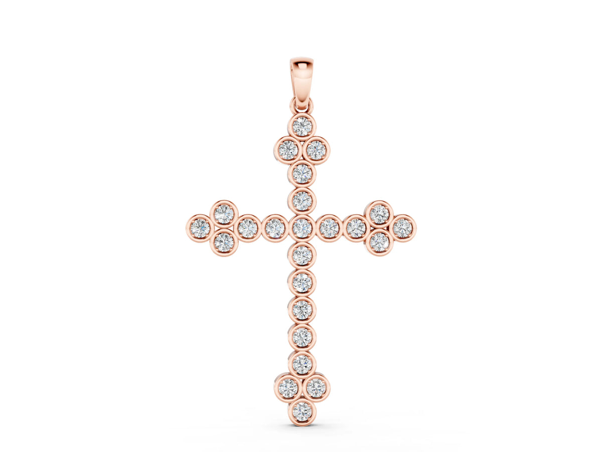 Rose gold Round Diamond Bezel Set Cross Pendant