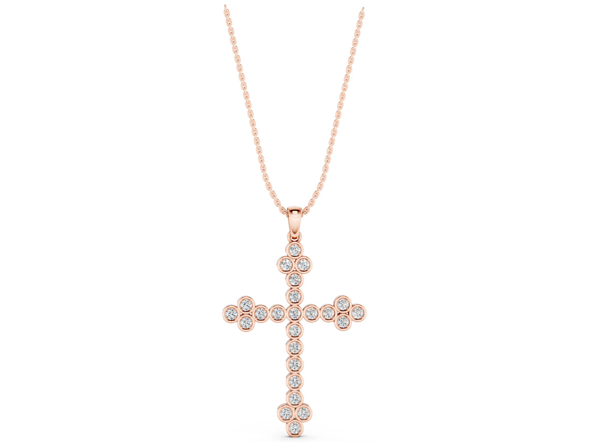 Rose gold Round Diamond Bezel Set Cross Pendant_1