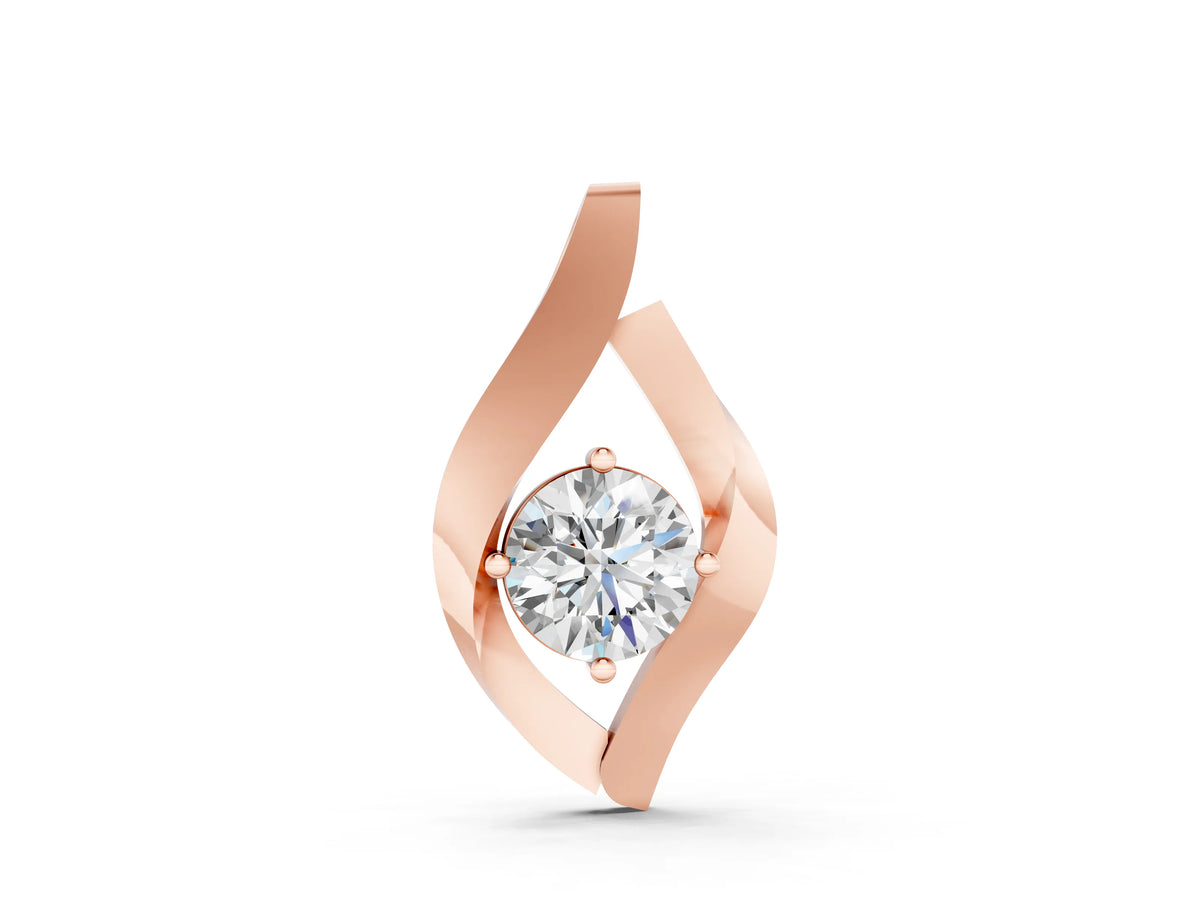 Rose gold Round Diamond Bezel-Set Leaf Pendant