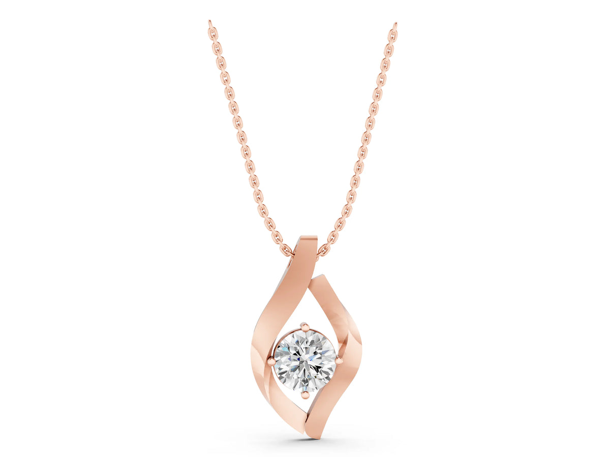 Rose gold Round Diamond Bezel-Set Leaf Pendant_1