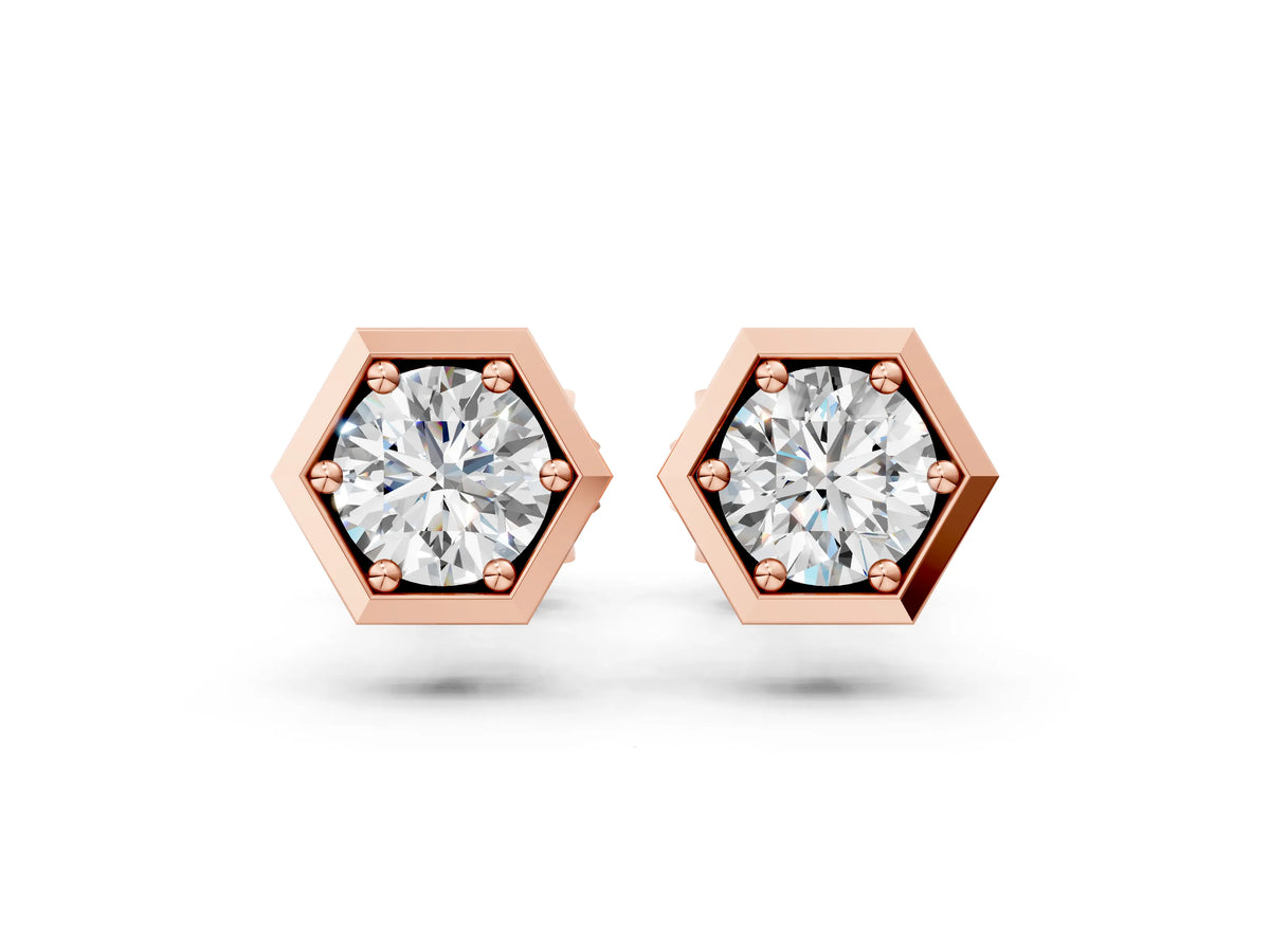 Rose gold Round Diamond Bezel-Set Stud Earrings