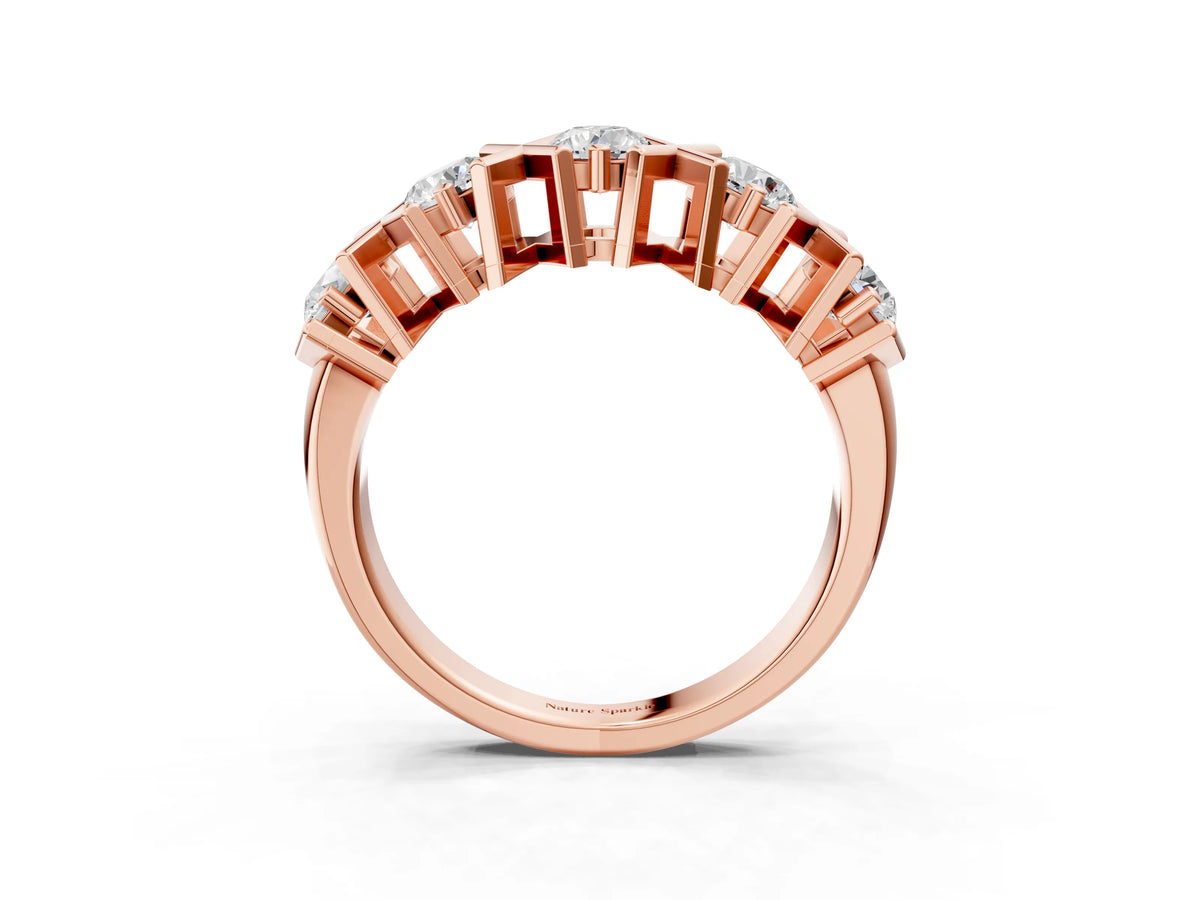 Rose gold Round Diamond Channel Set Band with X-Prong Detail_3