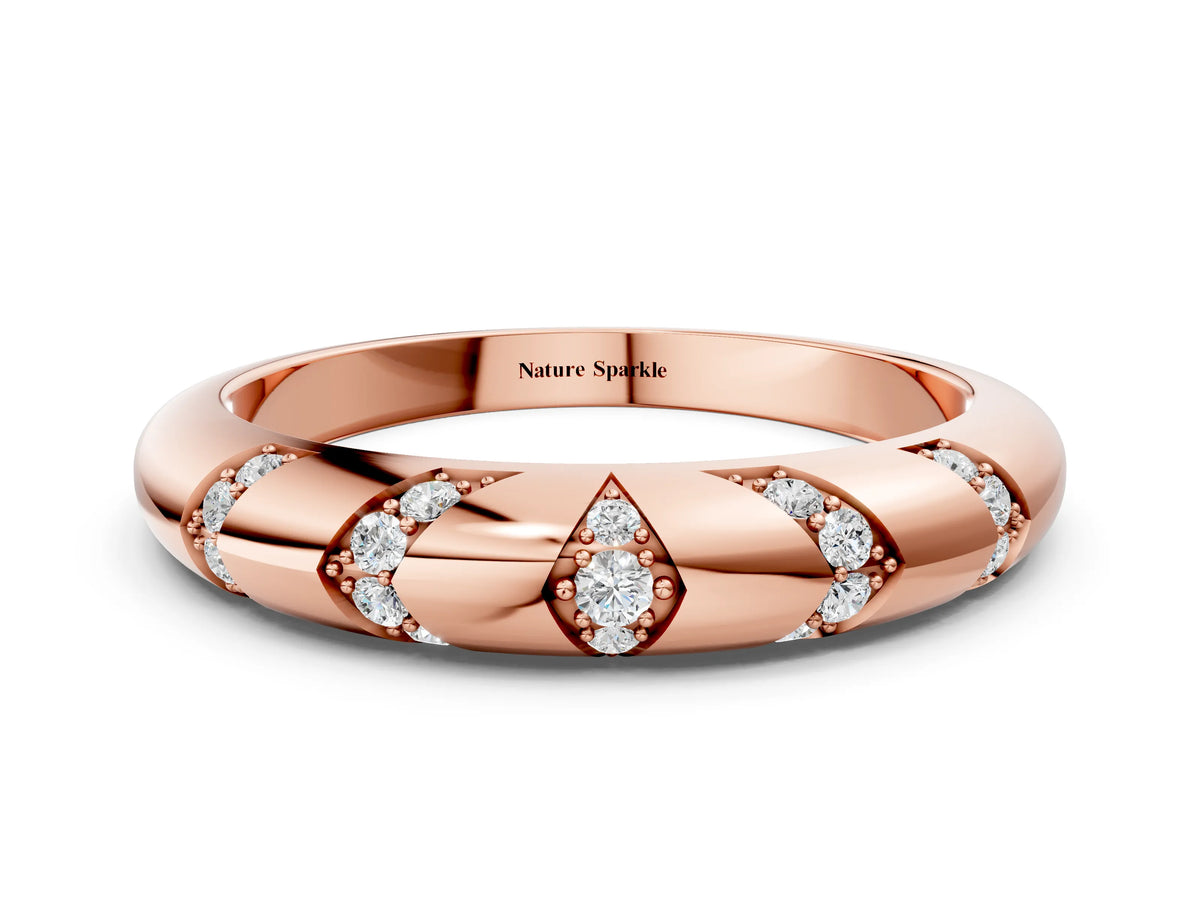 Rose gold Round Diamond Channel Set Curved Band with Bezel Setting