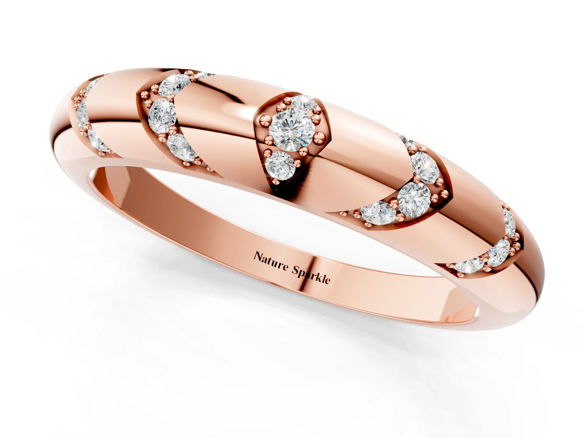 Rose gold Round Diamond Channel Set Curved Band with Bezel Setting_1