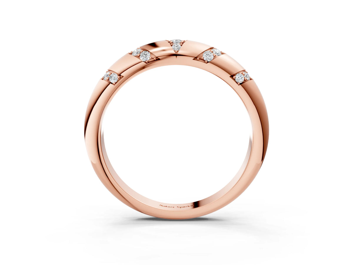 Rose gold Round Diamond Channel Set Curved Band with Bezel Setting_3