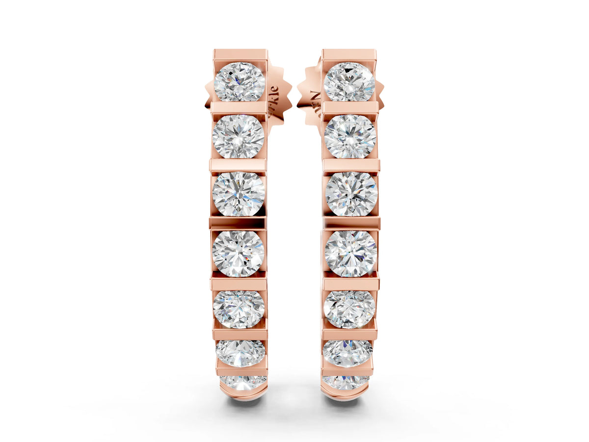 Rose gold Round Diamond Channel-Set Hoop Earrings with Bar Prong Setting