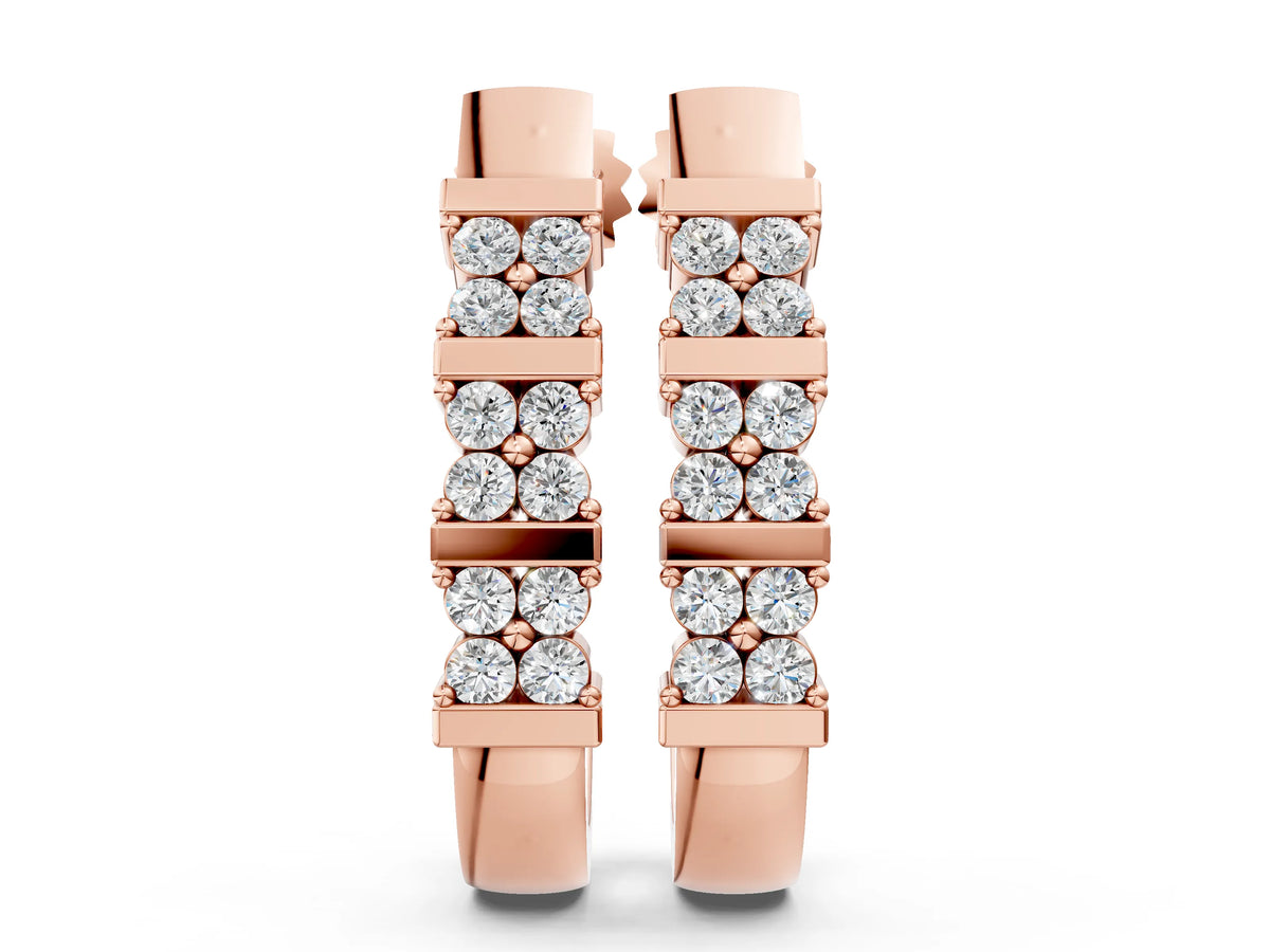 Rose gold Round Diamond Channel-Set Hoop Earrings with Four-Prong Setting