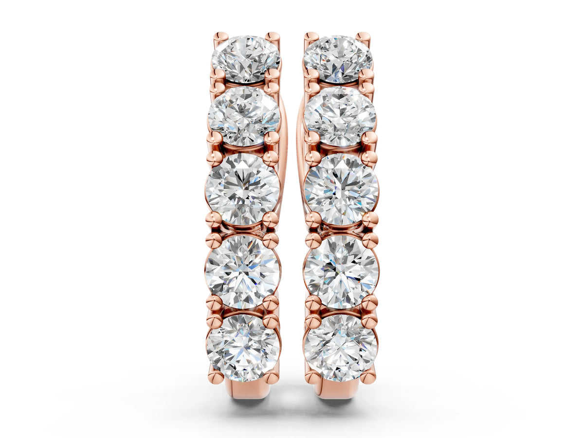 Rose gold Round Diamond Channel Set Hoop Earrings with Four-Prong Setting