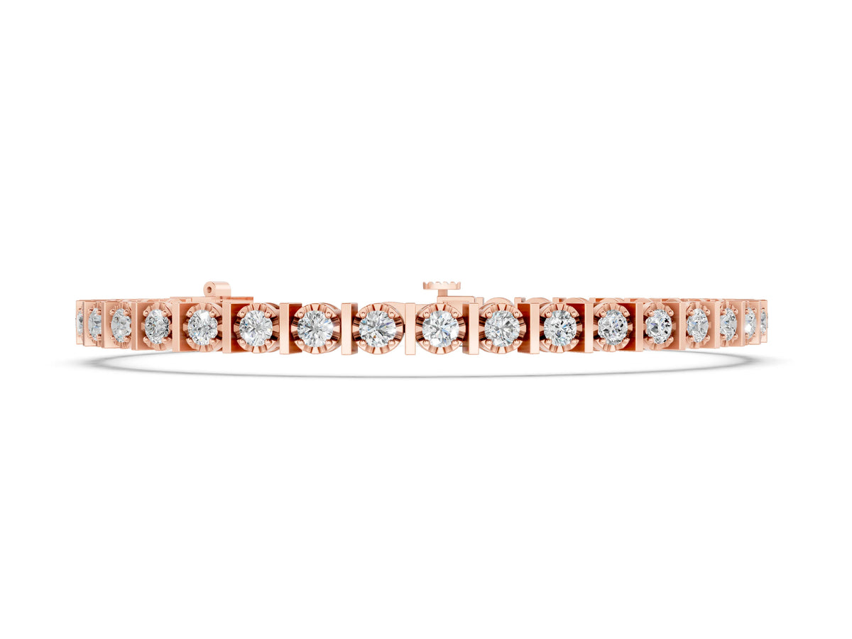 Rose gold Round Diamond Channel Set Tennis Bracelet with Prong Setting