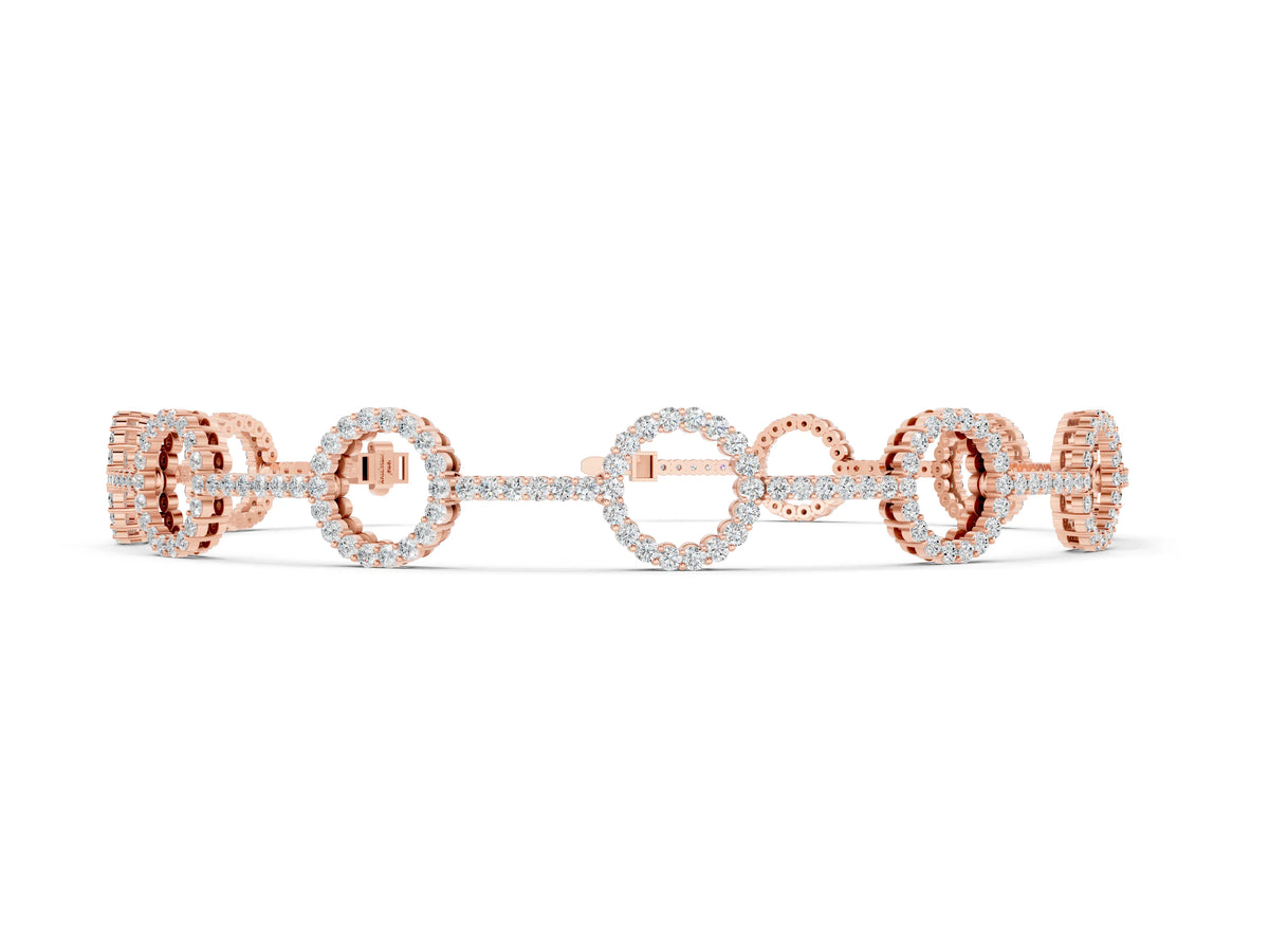 Rose gold Round Diamond Circle Link Tennis Bracelet with Pavé Setting