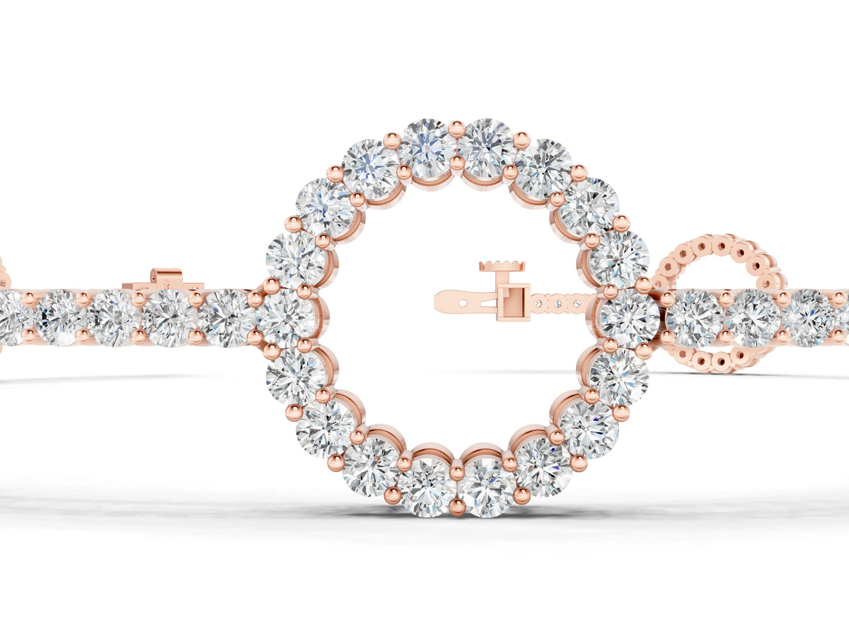 Rose gold Round Diamond Circle Link Tennis Bracelet with Pavé Setting_1