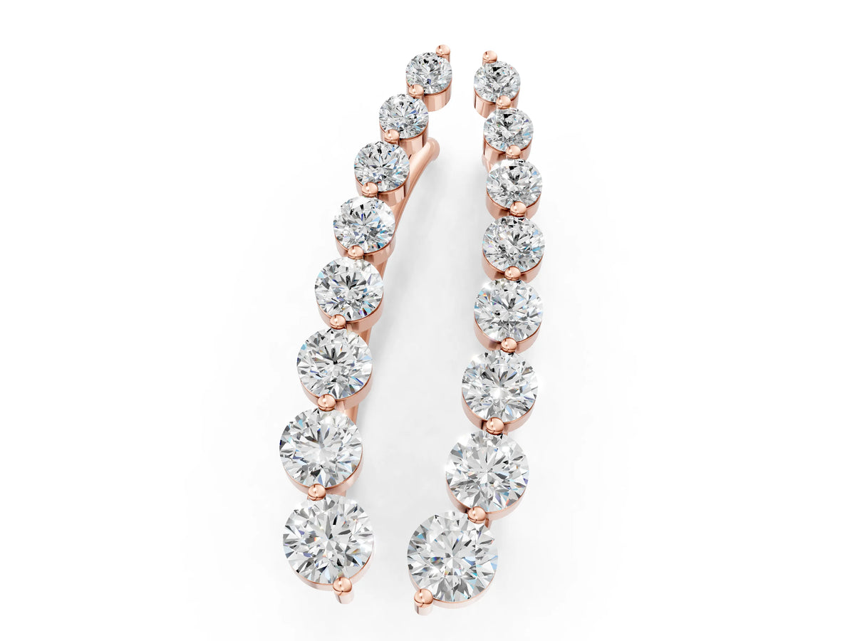 Rose gold Round Diamond Climber Earrings with Prong Setting on Curved Band_1