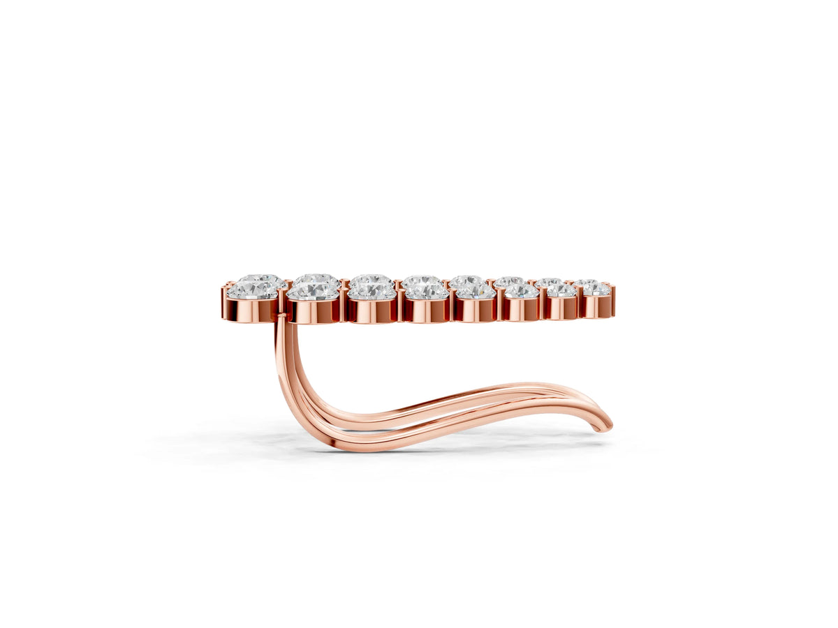 Rose gold Round Diamond Climber Earrings with Prong Setting on Curved Band_2