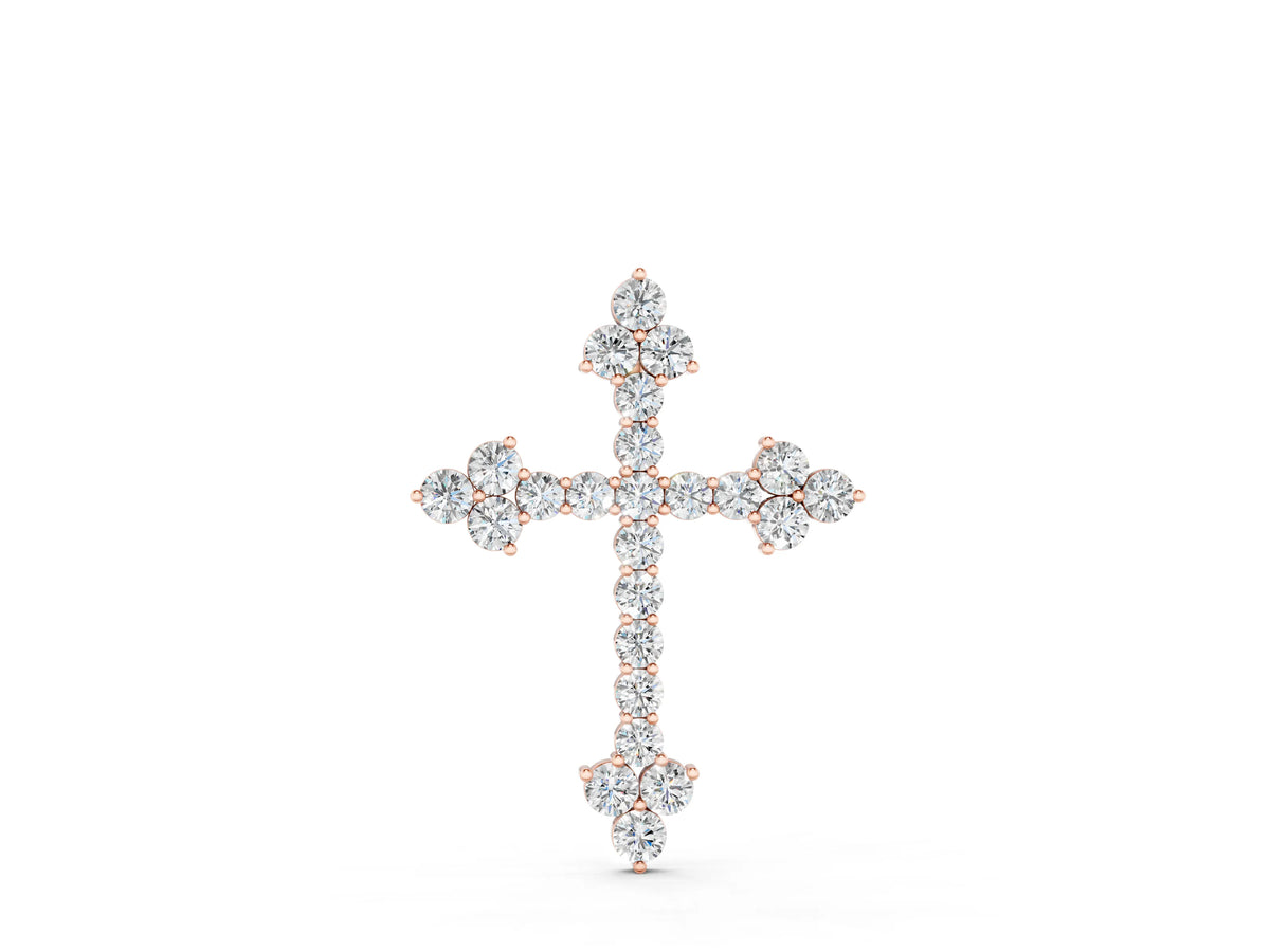 Rose gold Round Diamond Cluster Cross Pendant with Prong Setting