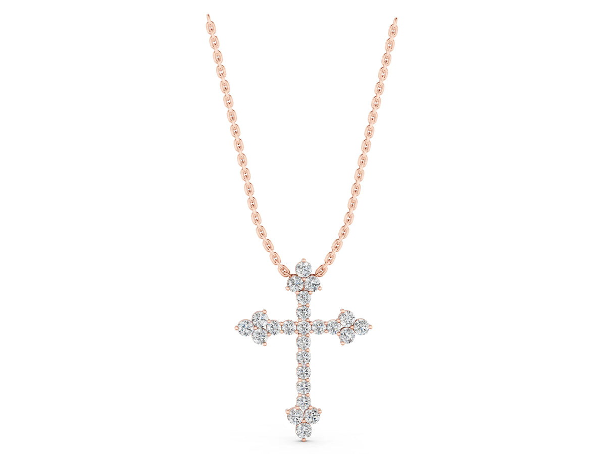 Rose gold Round Diamond Cluster Cross Pendant with Prong Setting_1