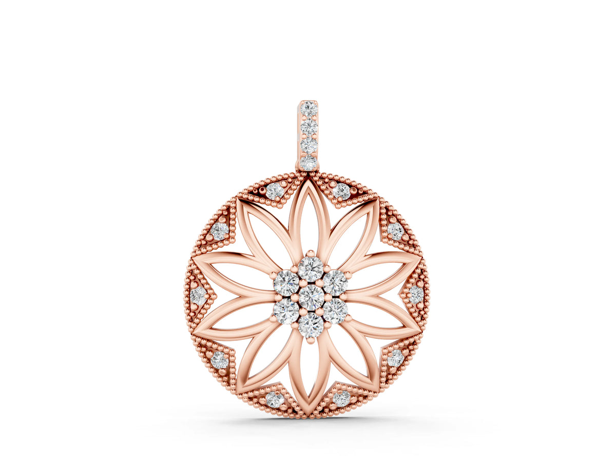 Rose gold Round Diamond Cluster Flower Pendant