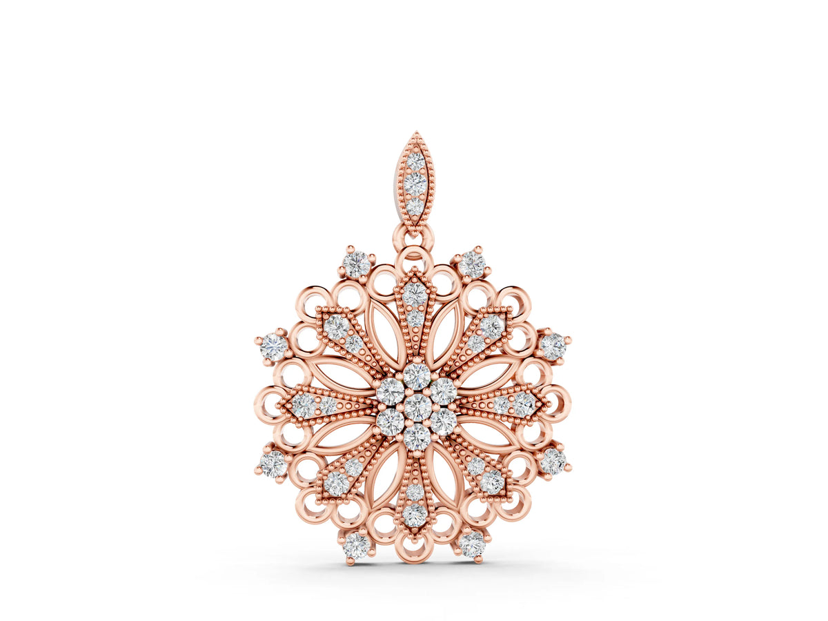 Rose gold Round Diamond Cluster Milgrain Pendant