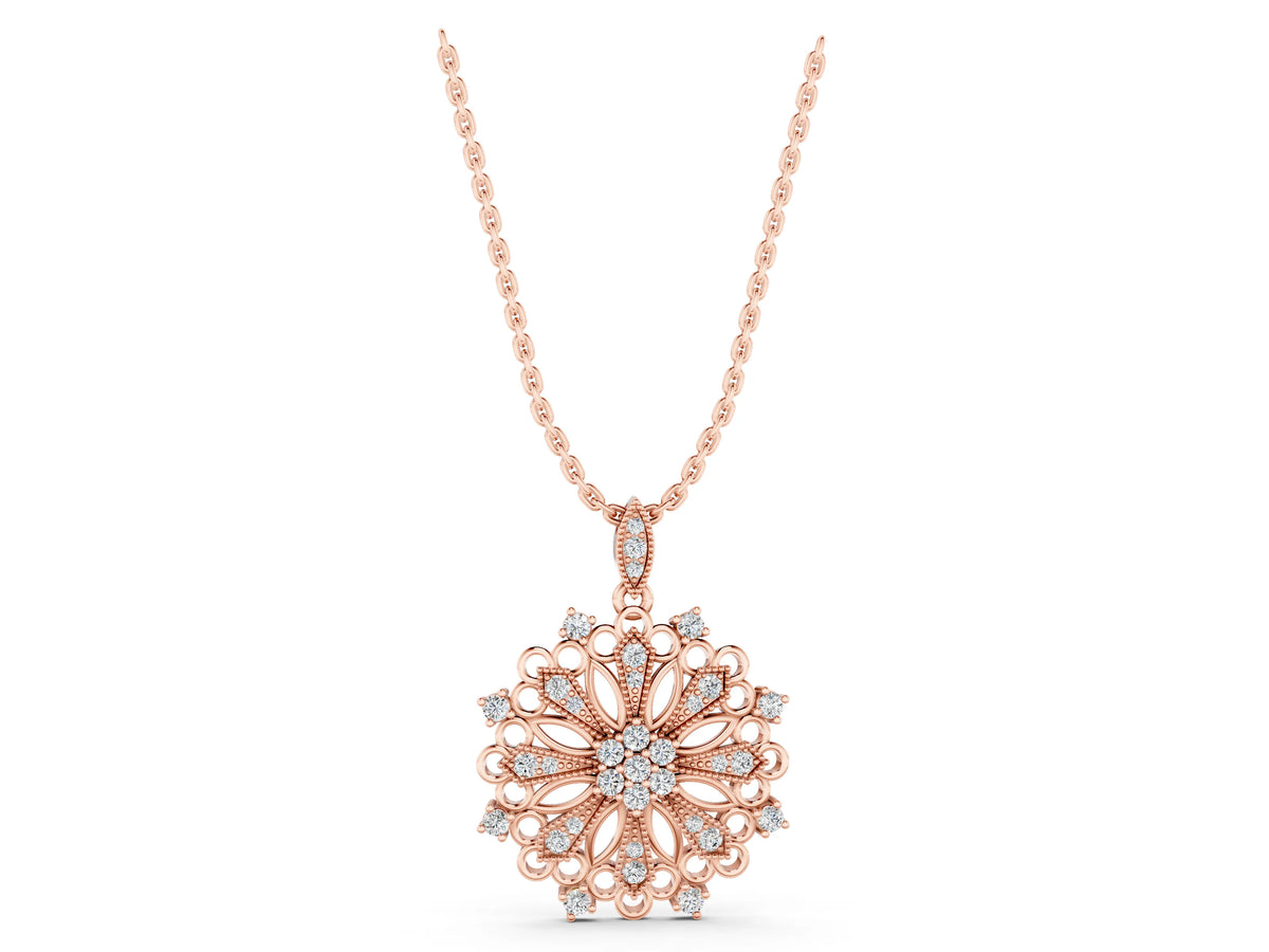 Rose gold Round Diamond Cluster Milgrain Pendant_1