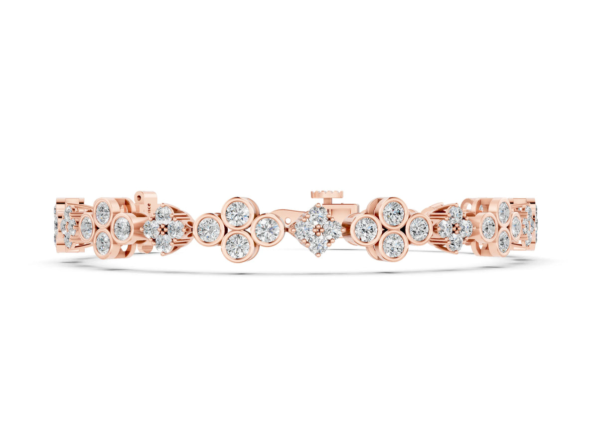 Rose gold Round Diamond Cluster Tennis Bracelet with Bezel Setting and Four-Prong Clasp