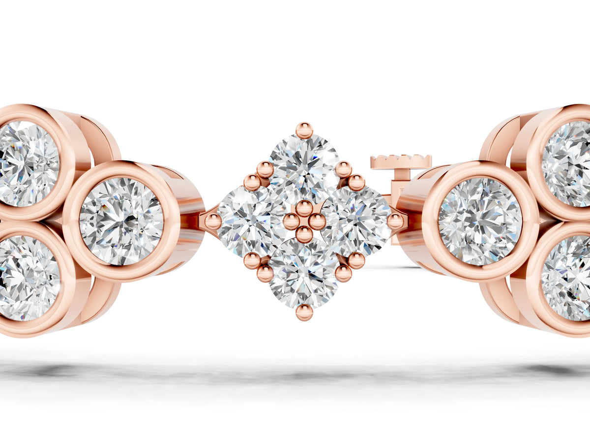 Rose gold Round Diamond Cluster Tennis Bracelet with Bezel Setting and Four-Prong Clasp_1