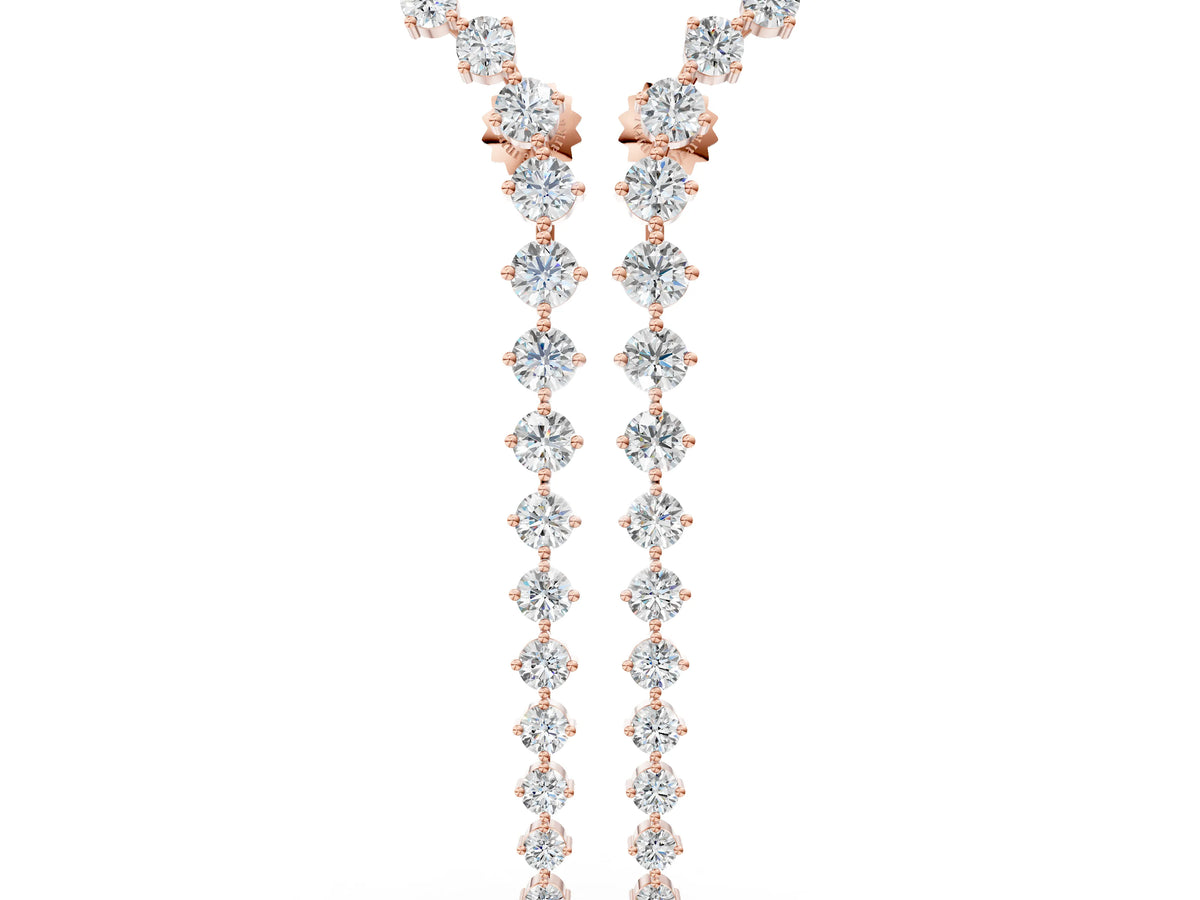 Rose gold Round Diamond Curved Drop Earrings