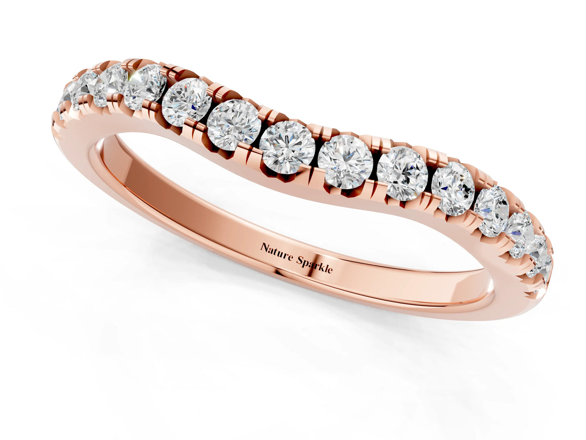 Rose gold Round Diamond Curved Pavé Wedding Band with Shared Prong Setting_1