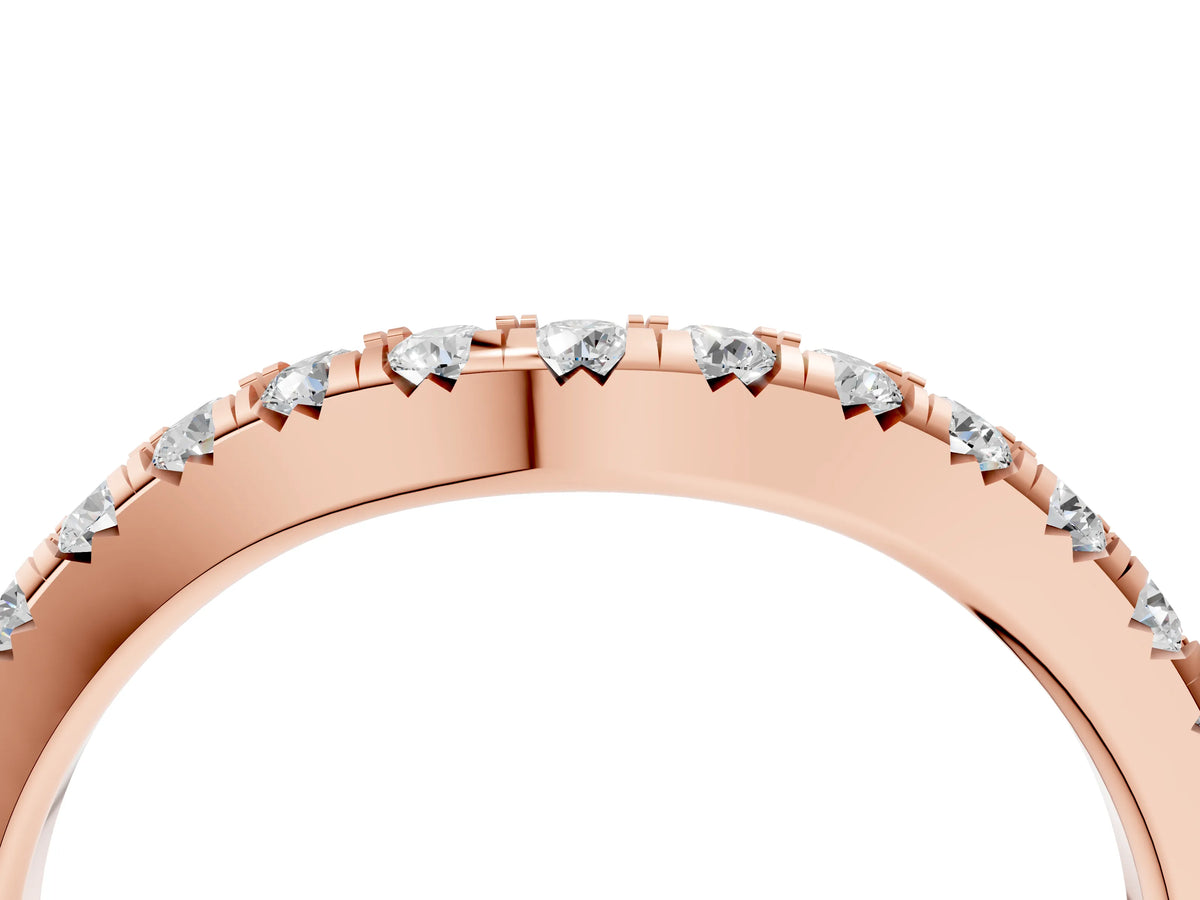 Rose gold Round Diamond Curved Pavé Wedding Band with Shared Prong Setting_4