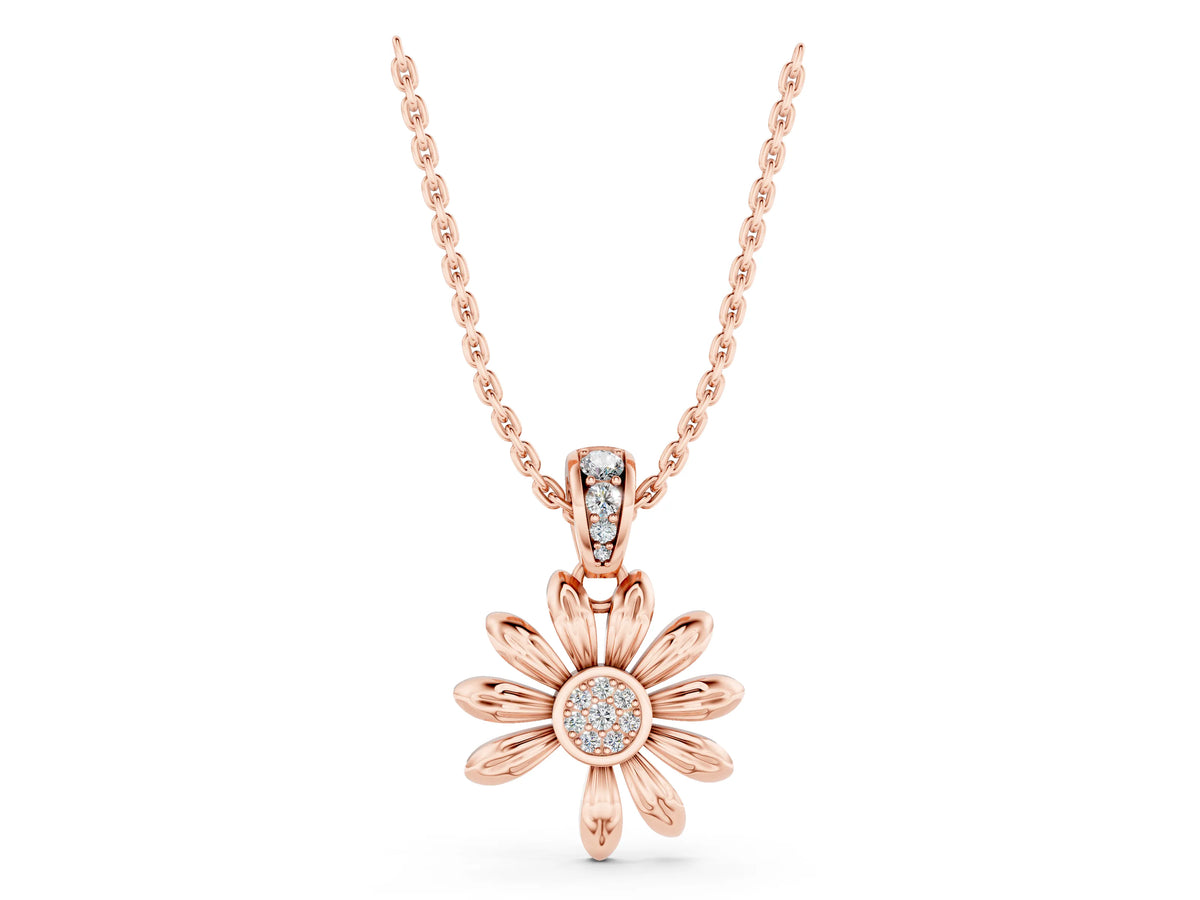 Rose gold Round Diamond Daisy Flower Pendant with Diamond Accents_1