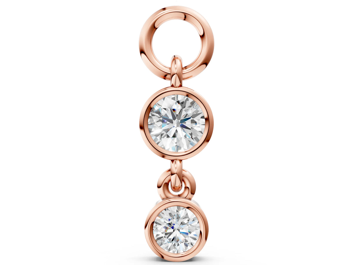 Rose gold Round Diamond Double Drop Huggie Charm