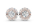 Rose gold Round Diamond Double Halo Stud Earrings with Prong Setting