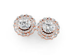 Rose gold Round Diamond Double Halo Stud Earrings with Prong Setting_1