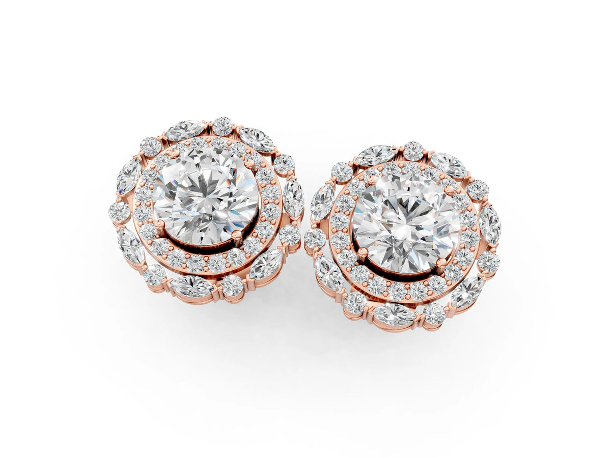 Rose gold Round Diamond Double Halo Stud Earrings with Prong Setting_1