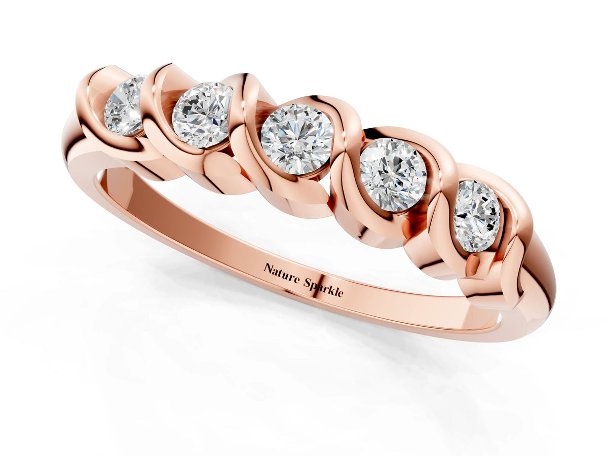 Rose gold Round Diamond Eternity Band with Twist Prong Setting_1
