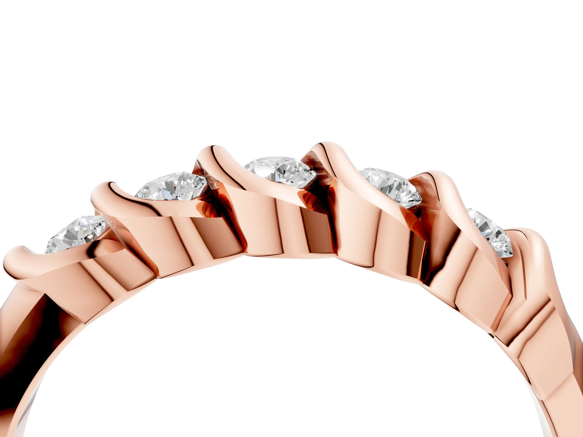 Rose gold Round Diamond Eternity Band with Twist Prong Setting_4